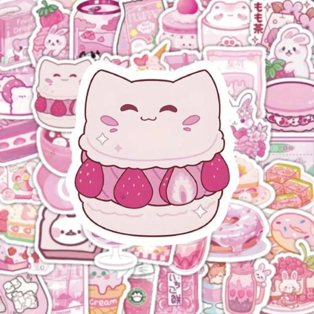 100 pink white cartoon snack vinyl stickers laptop luggage mug scrapbook decor
